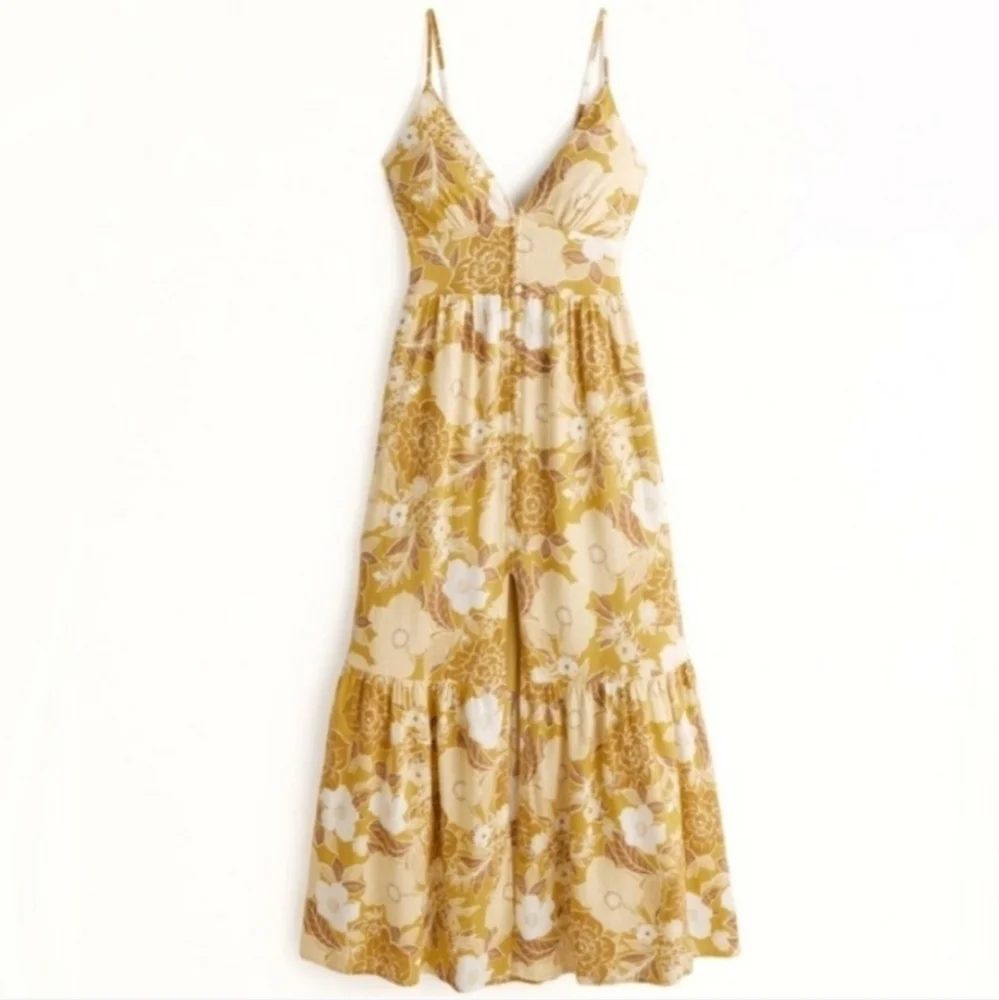 Abercrombie & Fitch Yellow Floral Button-Through Maxi Dress Yellow Sz Small